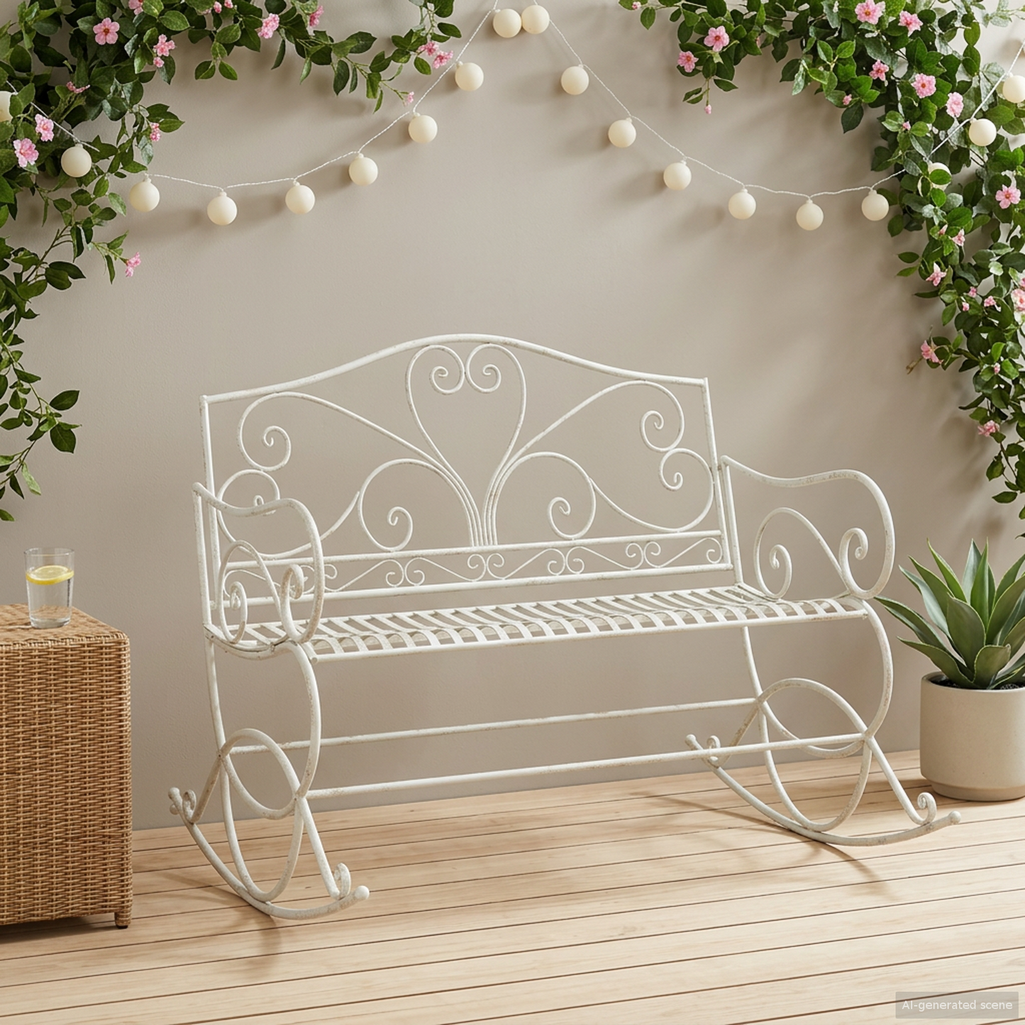 Garden Bench Antique White Steel