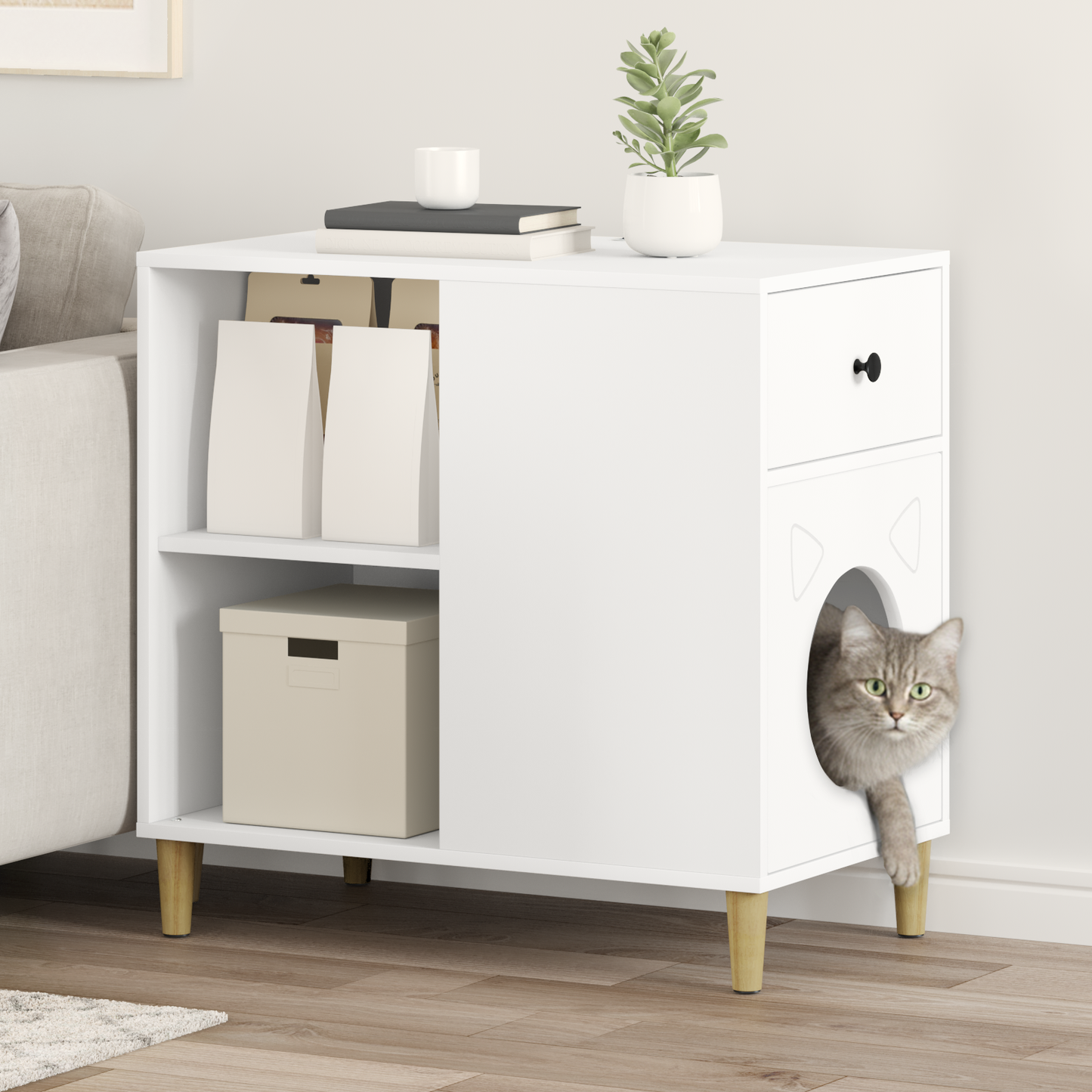 Cat House White 72 x 42.5 x 70 cm Engineered Wood