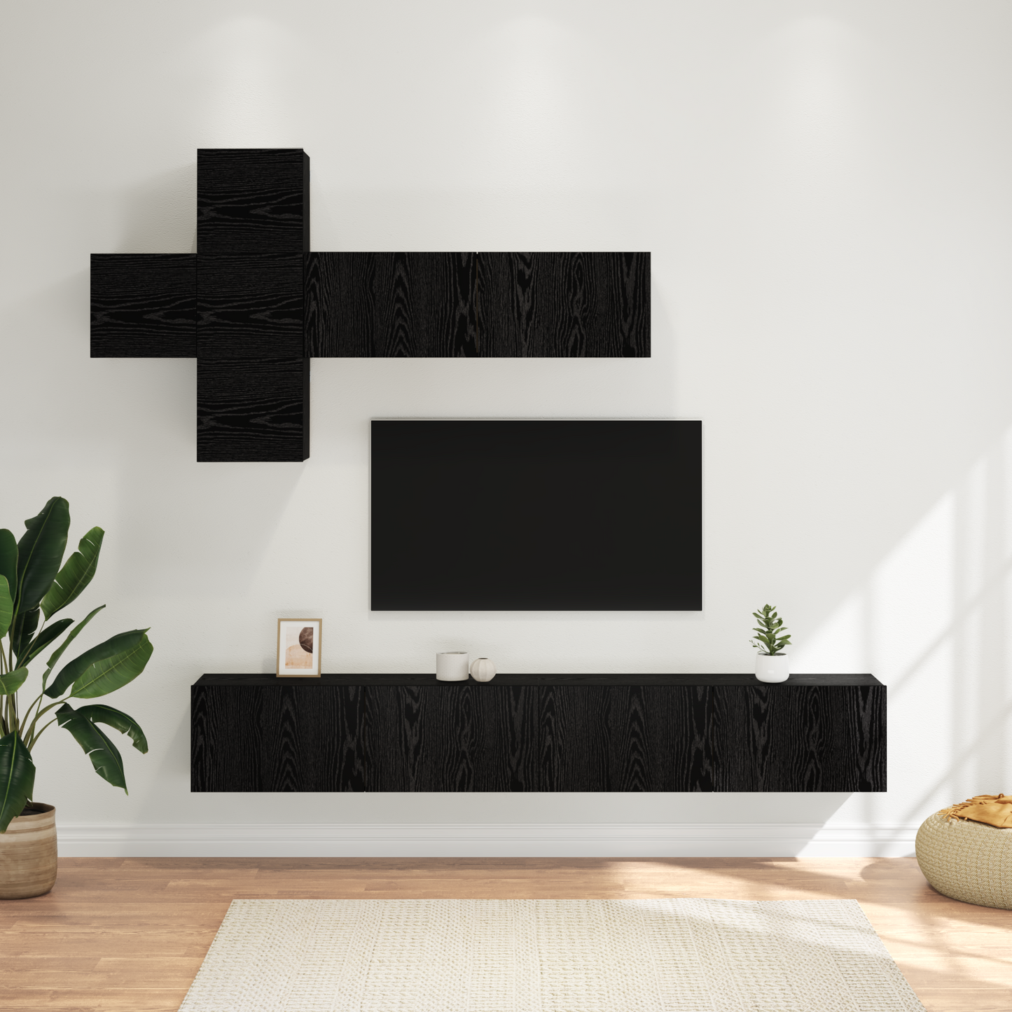 TV Cabinet Set Wall-mounted 7 pcs Black Oak Engineered Wood