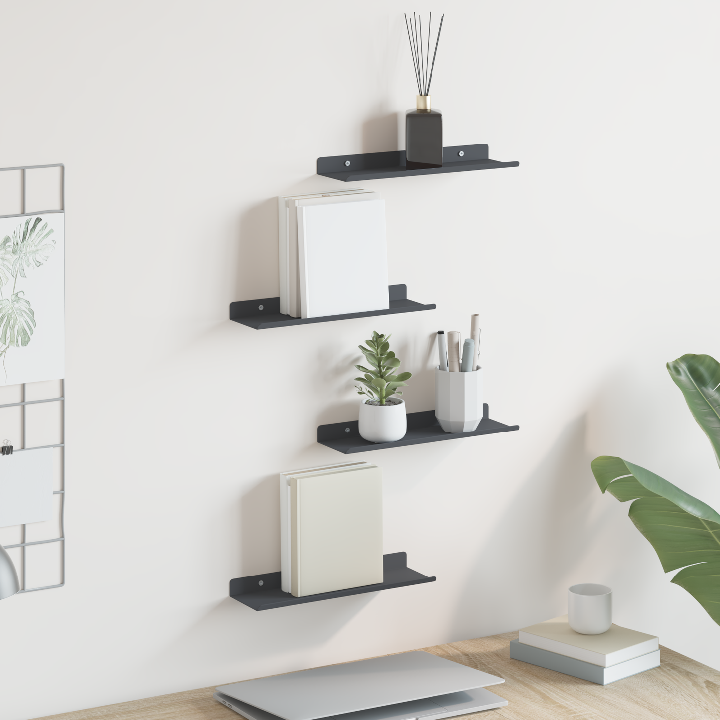 Floating Shelf 4 pcs Anthracite 30 x 9 x 2.5 cm Steel
