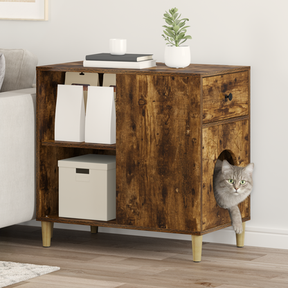 Cat House Smoked Oak 72 x 42.5 x 70 cm Engineered Wood