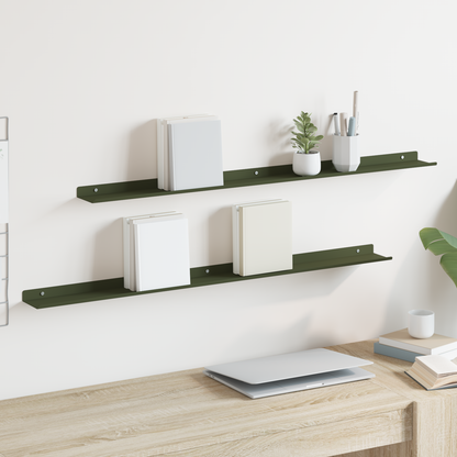 Floating Shelf 2 pcs Olive Green 100 x 9 x 2.5 cm Steel