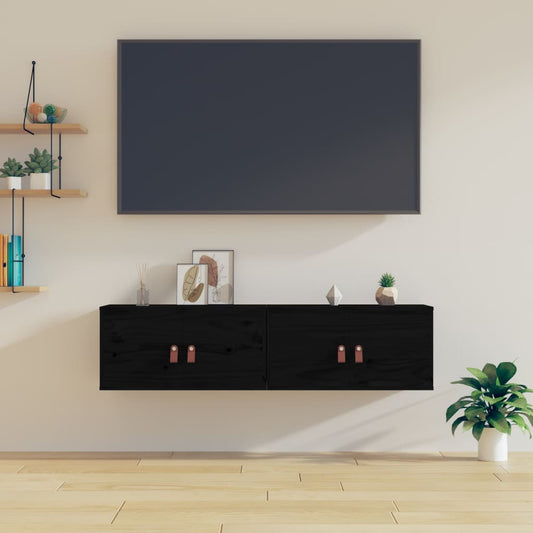 Wall Cabinet | Set of 2 | Black | Solid pinewood, engineered wood