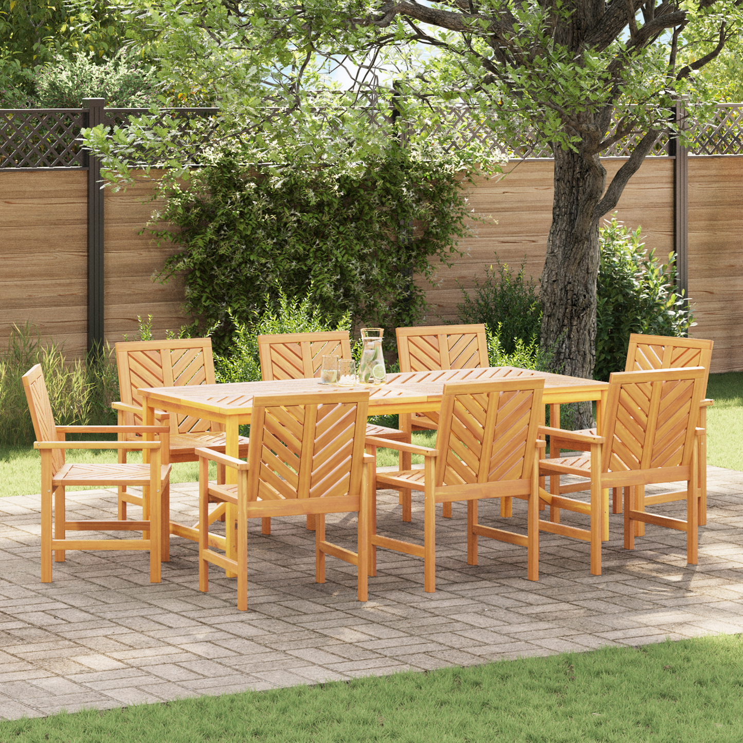 Dining Chair 8 pcs Natural Solid Acacia Wood