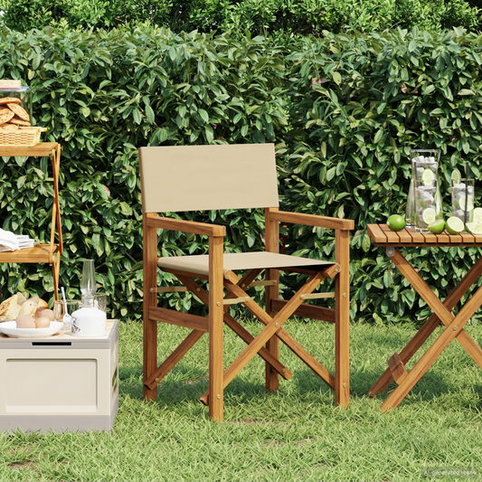 Director Chair Brown and Beige Solid Teak Wood