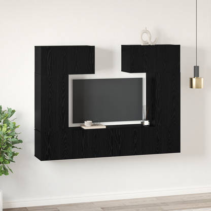 TV Cabinet Set Wall-mounted 6 pcs Black Oak Engineered Wood