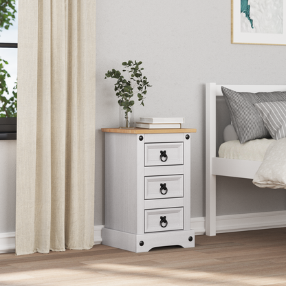 Bedside Table Corona White 35 x 32.5 x 58 cm Solid Pine Wood