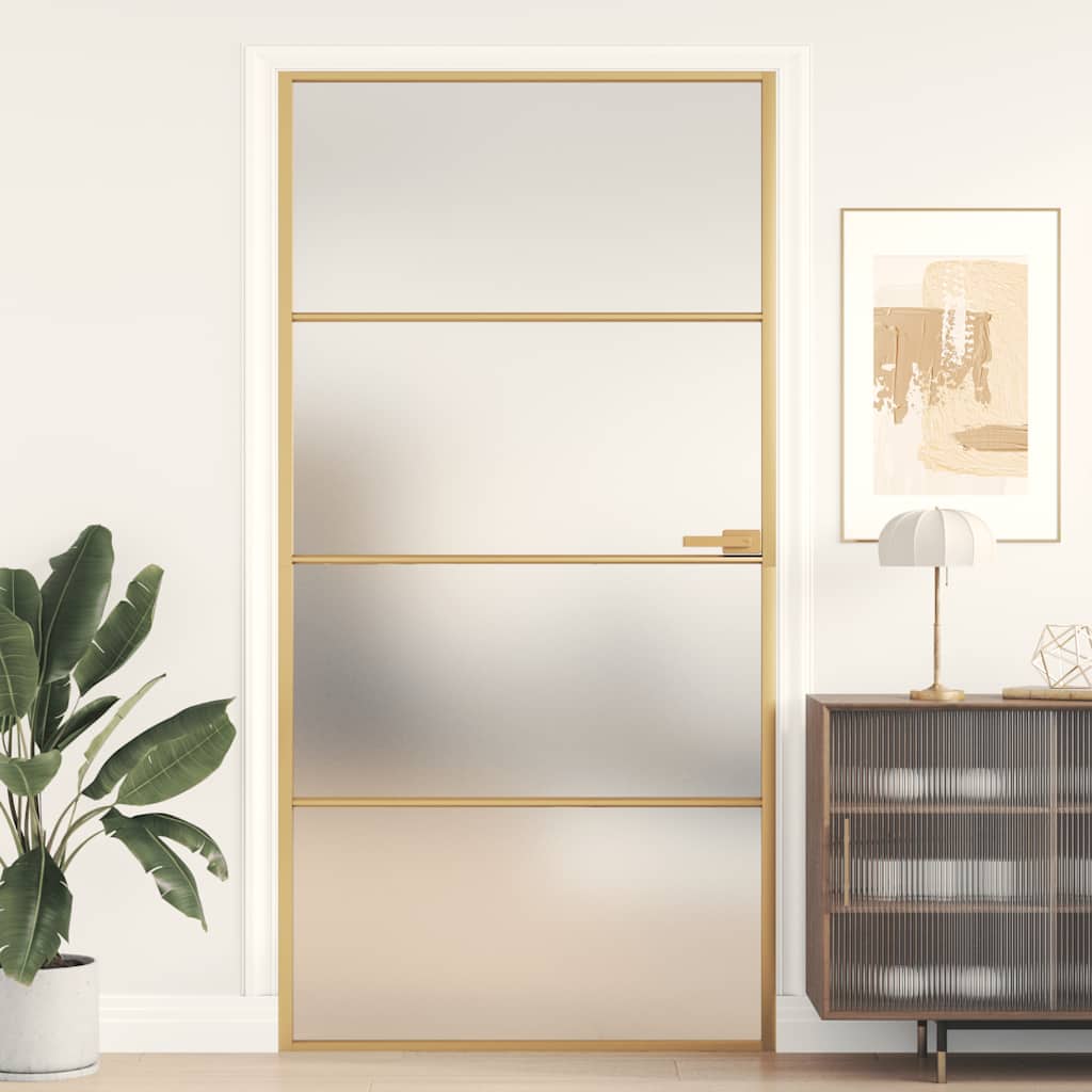 Interior Door Slim Golden 102,5x201,5 cm Tempered Glass and Aluminium