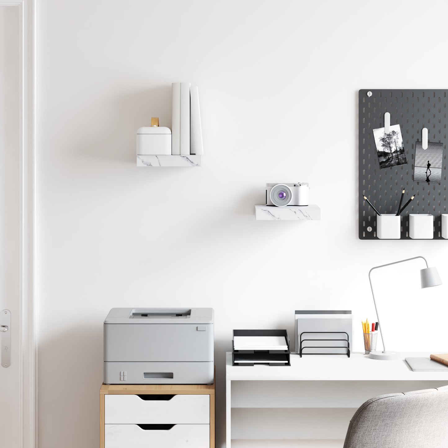 Wall Shelf 2 pcs White Marble 23 x 23.5 x 4 cm Engineered Wood