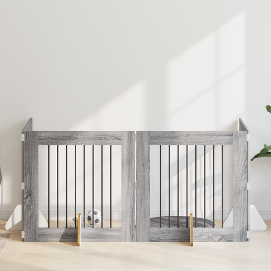 Foldable Dog Gate with Stands 4 pcs Grey Sonoma 321 cm