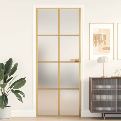 Interior Door Slim Golden 83x201,5 cm Tempered Glass and Aluminium