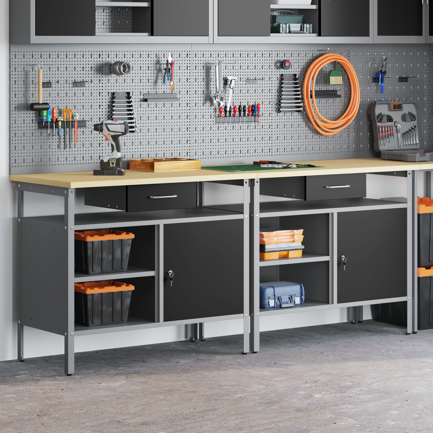 Work Bench Set with Shelf 2 pcs Black and Grey 200 x 55 x 85 cm