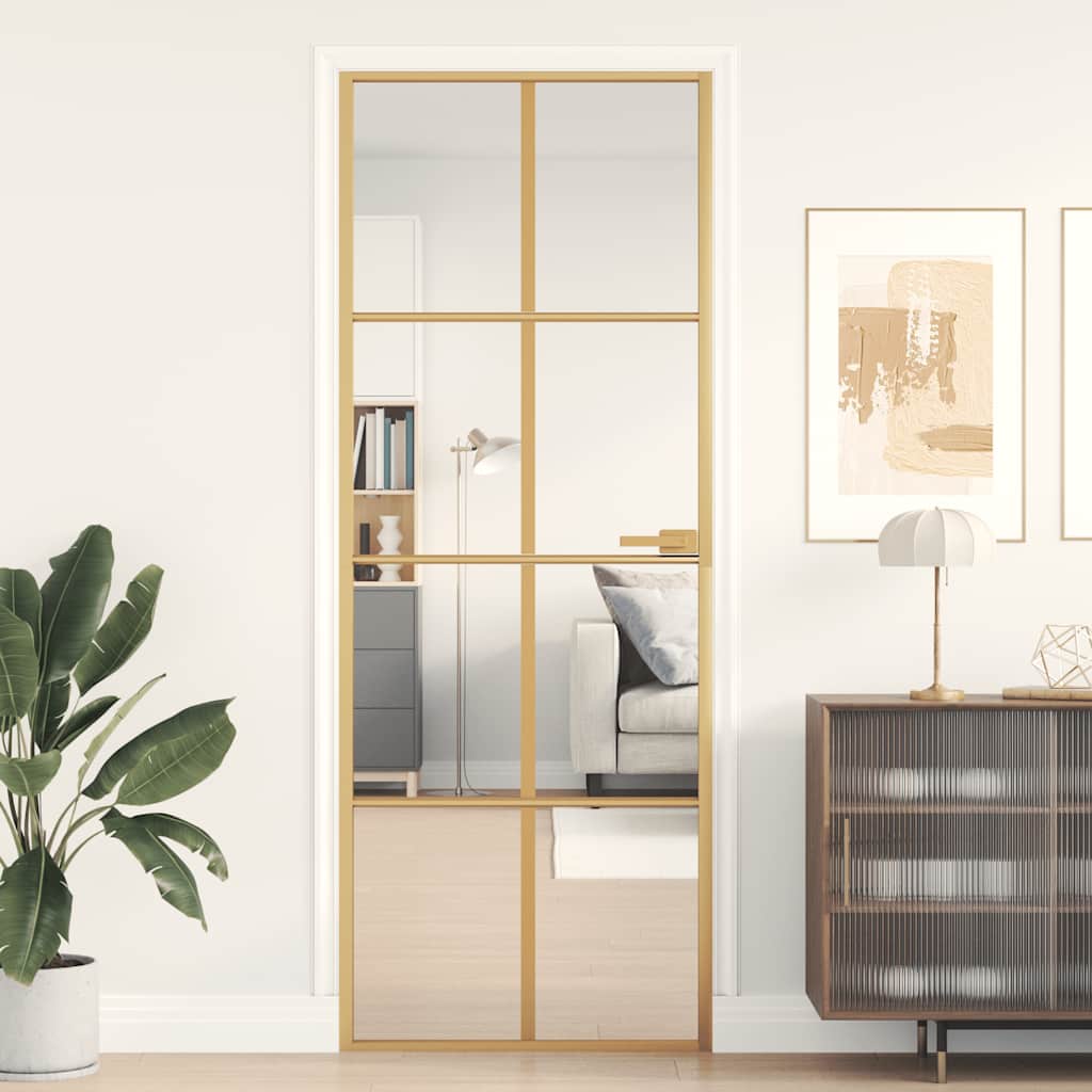 Interior Door Slim Golden 76x201,5 cm Tempered Glass and Aluminium