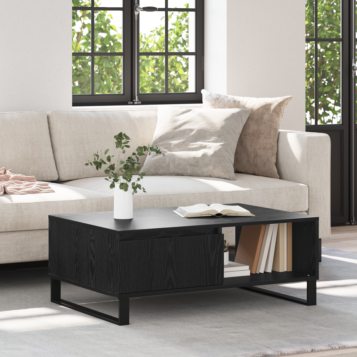 Coffee Table Black Oak 90 x 60 x 35 cm Engineered Wood