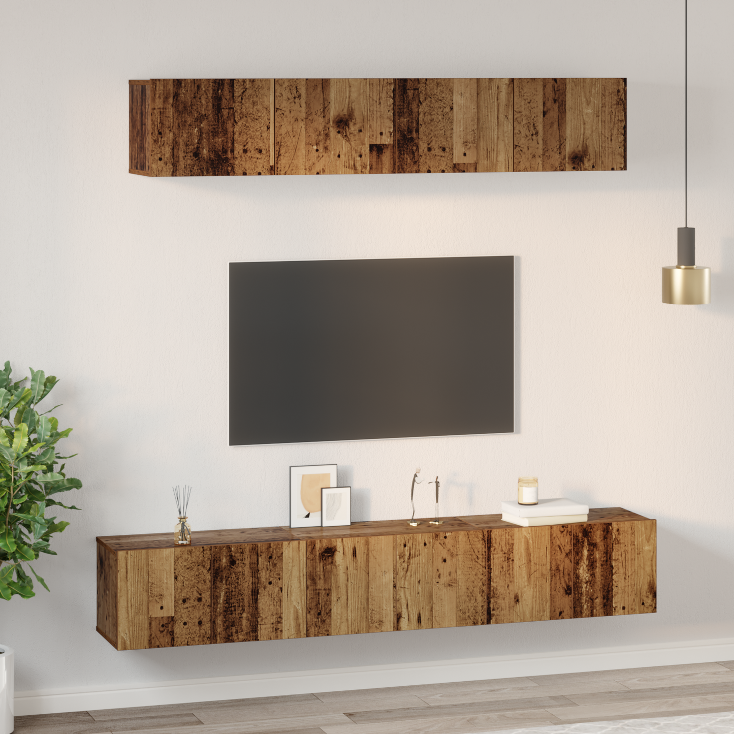 TV Cabinet Set Wall-mounted 5 pcs Old Wood Engineered Wood