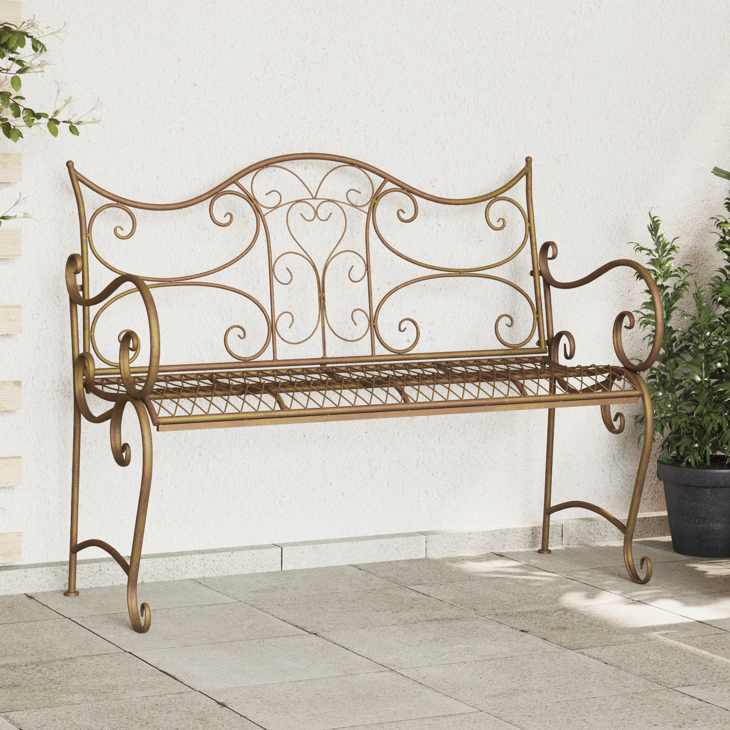 Garden Bench 2-Seater 114 x 56.5 x 90 cm Steel Antique Brown
