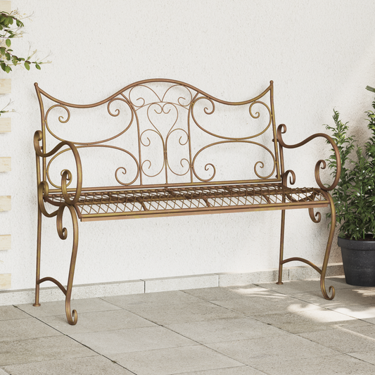 Garden Bench 2-Seater 114 x 56.5 x 90 cm Steel Antique Brown