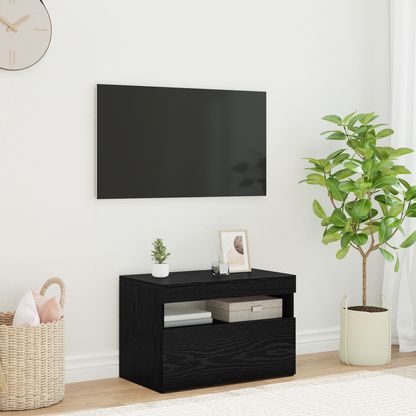 TV Cabinet with LED Black Oak 60 x 35 x 40 cm Engineered Wood