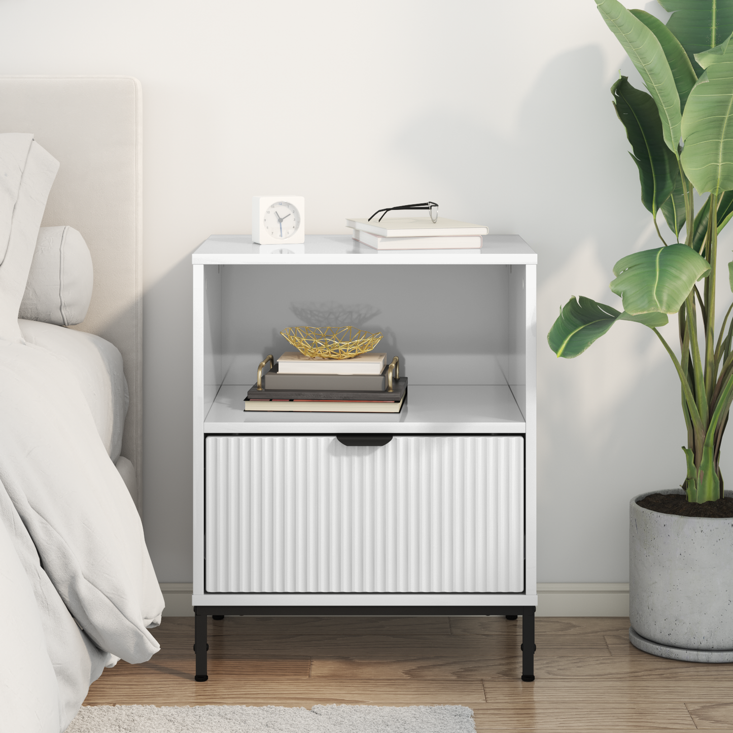 Bedside Cabinet with Drawer High gloss white 49 x 36 x 61 cm