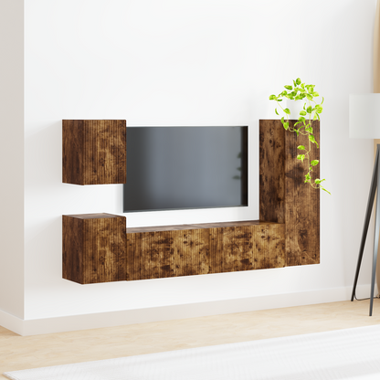 TV Cabinet Set Wall-mounted 4 pcs Smoked Oak Engineered Wood