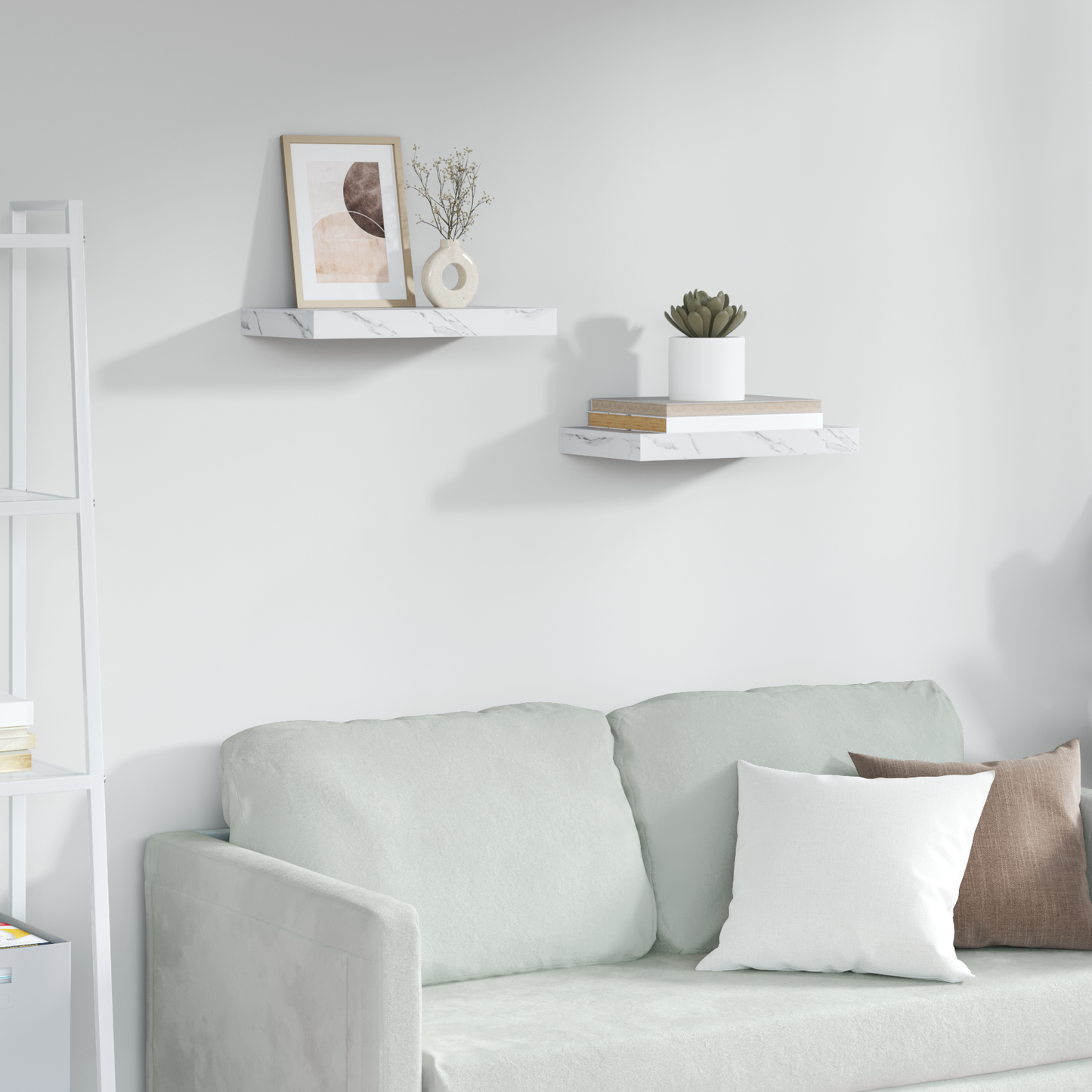 Wall Shelf 2 pcs White Marble 40 x 23.5 x 4 cm Engineered Wood