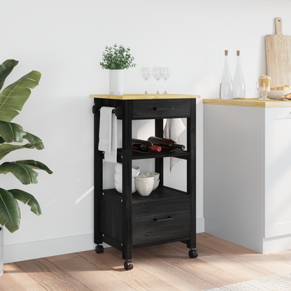 Kitchen Trolley MONZA Black 48 x 40 x 88.5 cm Solid Pine Wood