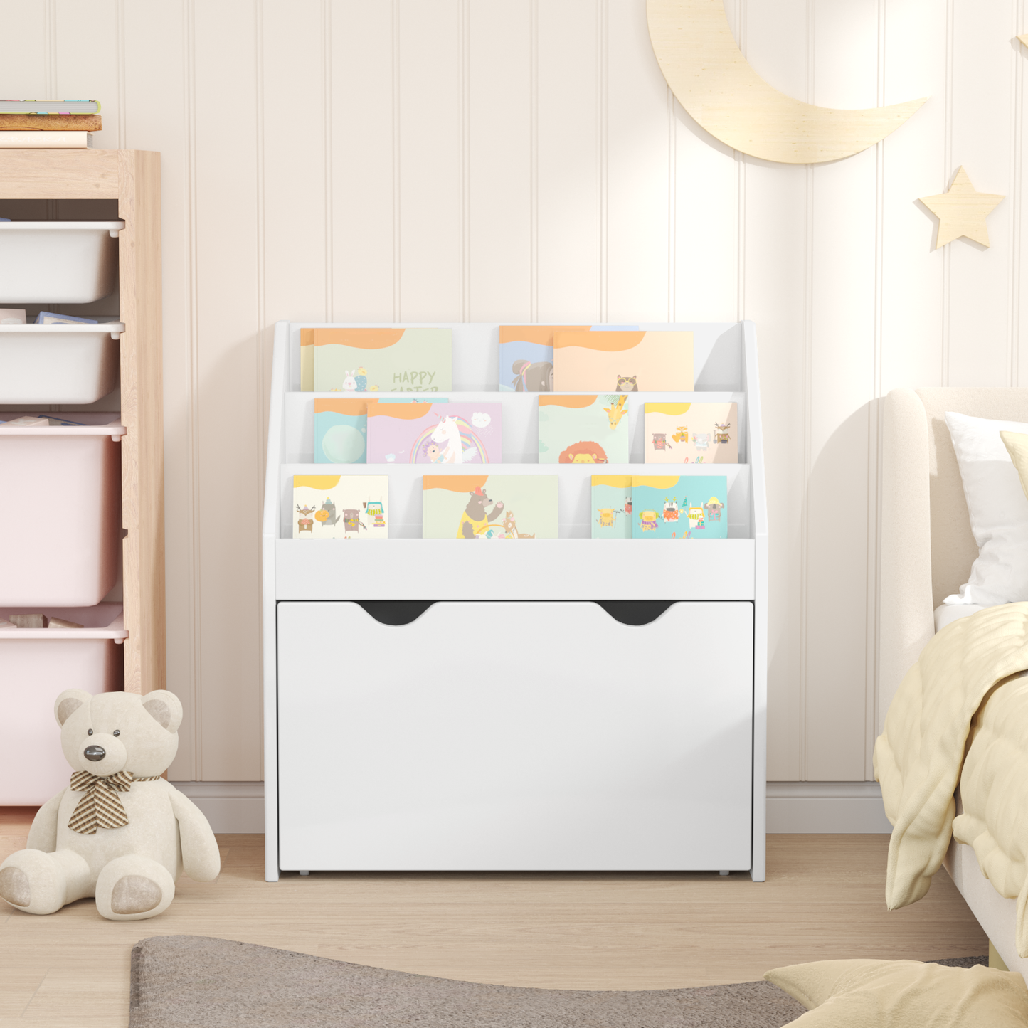 Kids Bookshelf with Drawer High Gloss White 60 x 29.5 x 69 cm