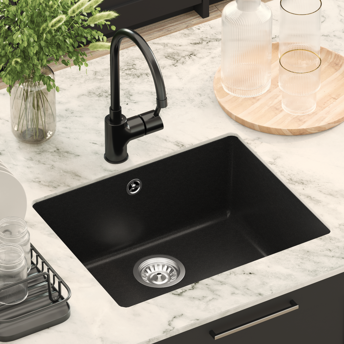 Sink Black 530 x 460 mm 80% Quartz and 20% Resin