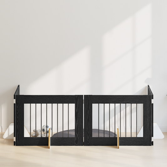 Foldable Dog Gate with Stands 4 pcs Black Oak 321 cm