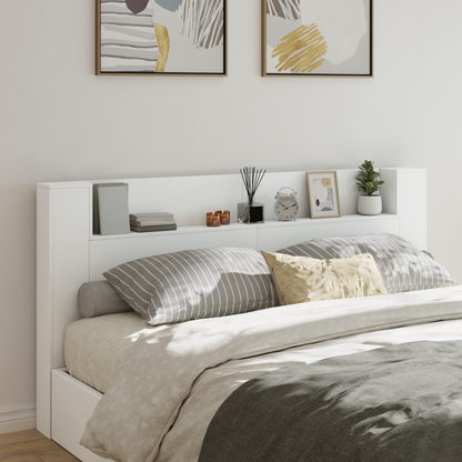 Storage Headboard with LED White Engineered Wood