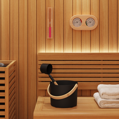 Sauna Accessory Set 4 pcs Black Aluminium and Solid Pine Wood