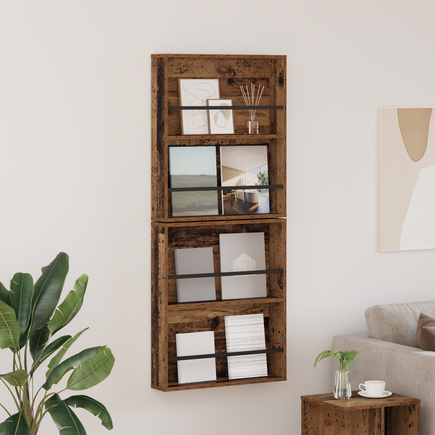Magazine Rack 2 pcs Old Wood 60 x 12 x 70 cm Engineered Wood