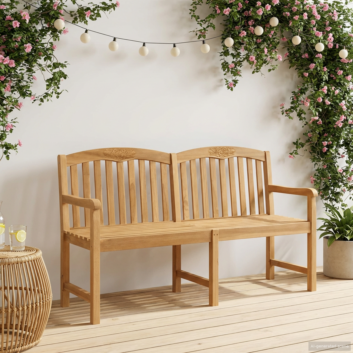 Handcarved Rose Bench 179.5 x 61 x 90 cm Solid Teak Wood