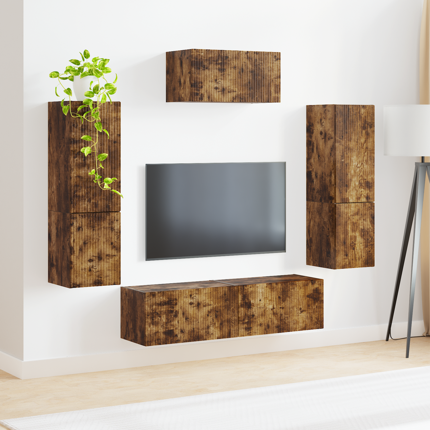 TV Cabinet Set Wall-mounted 4 pcs Smoked Oak Engineered Wood
