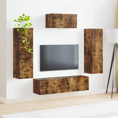 TV Cabinet Set Wall-mounted 4 pcs Smoked Oak Engineered Wood