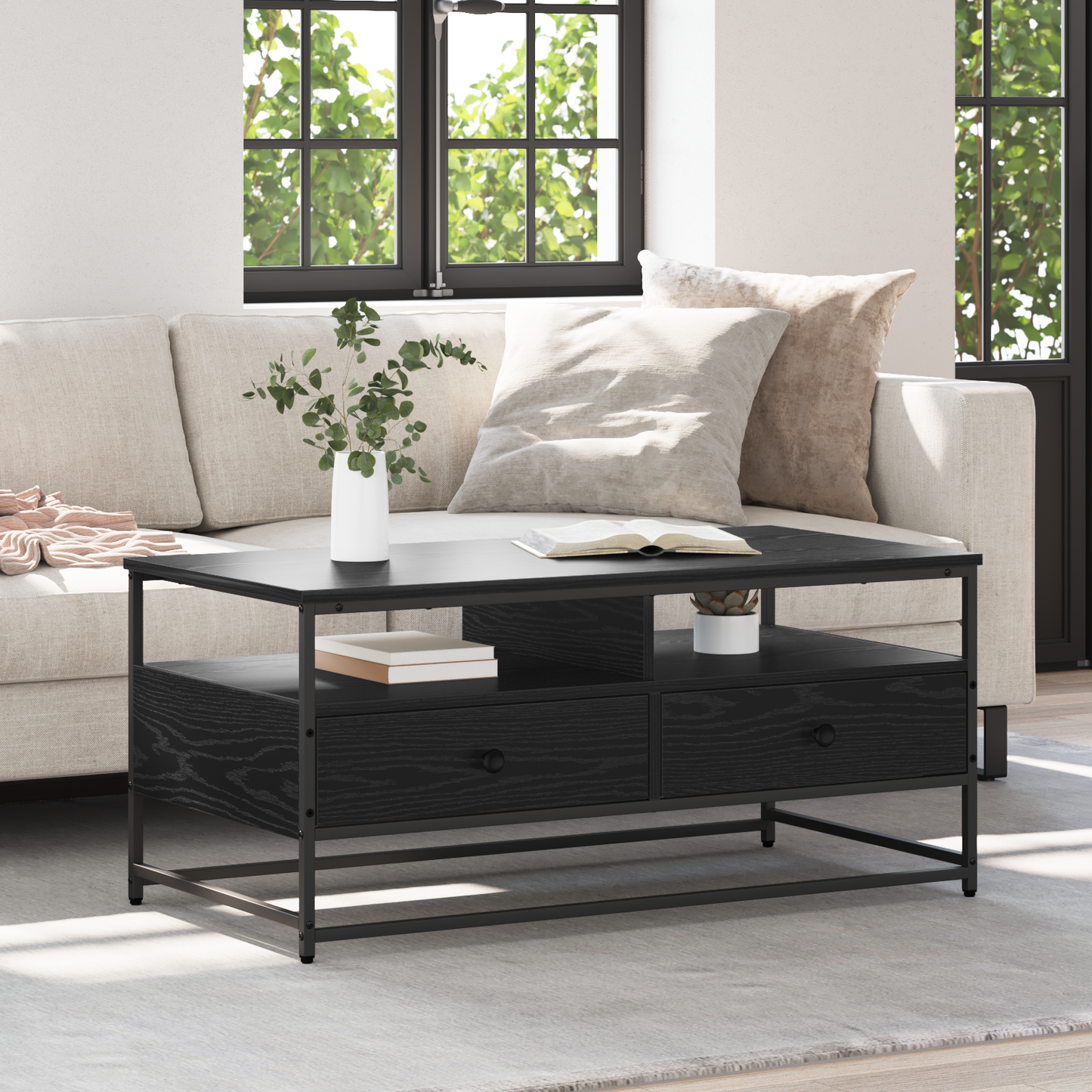 Coffee Table Black Oak 100 x 51 x 45 cm Engineered Wood
