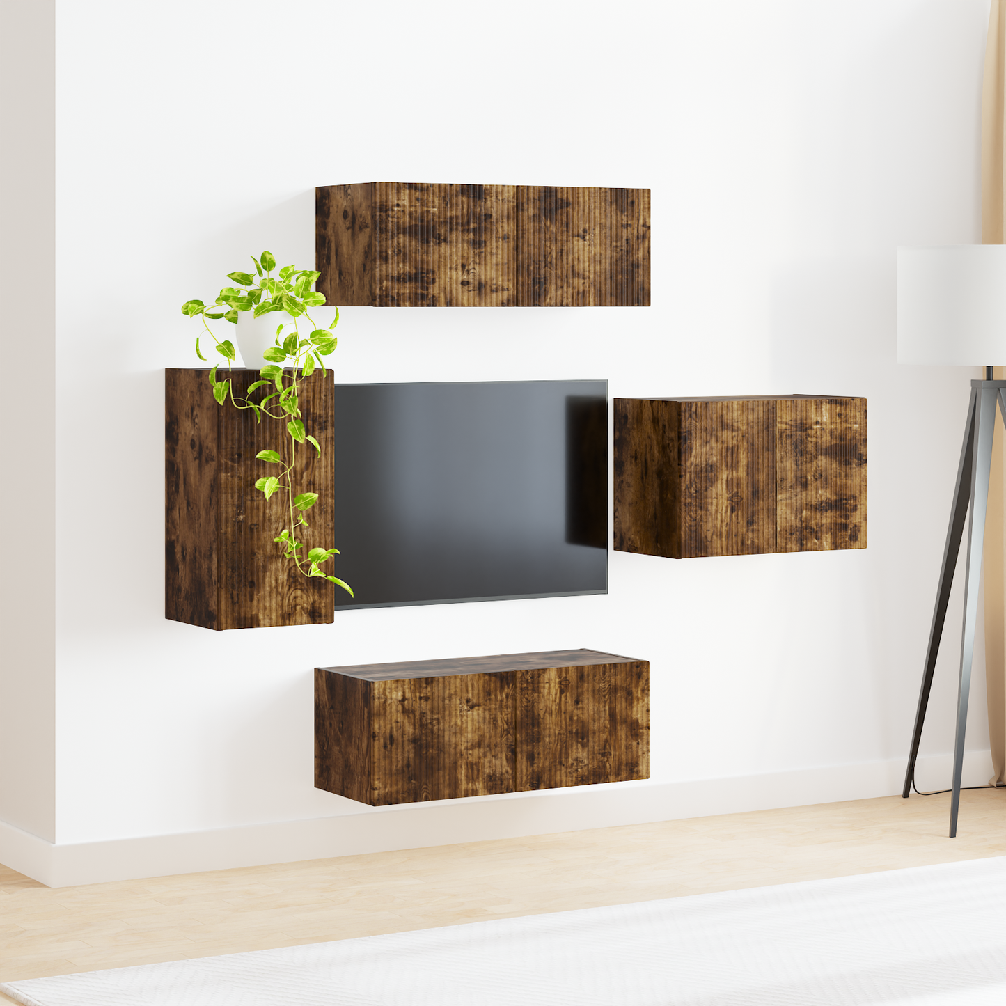 TV Wall Cabinet Set 4 pcs Smoked Oak Engineered Wood
