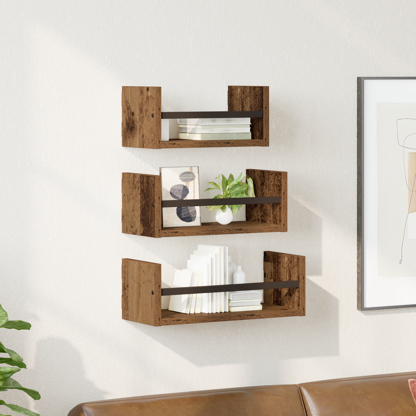 Wall Shelf Set 3 pcs Old Wood 40 x 16 x 14 cm Engineered Wood