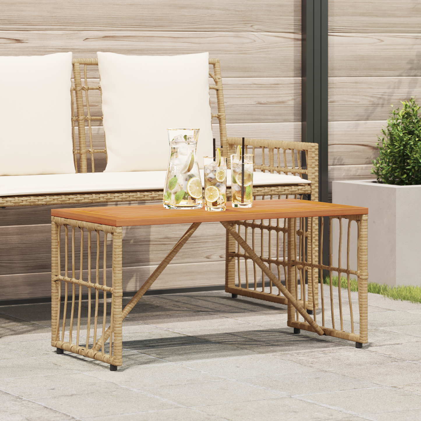 Outdoor Table Natural 80 x 40 x 40 cm Steel and Poly Rattan