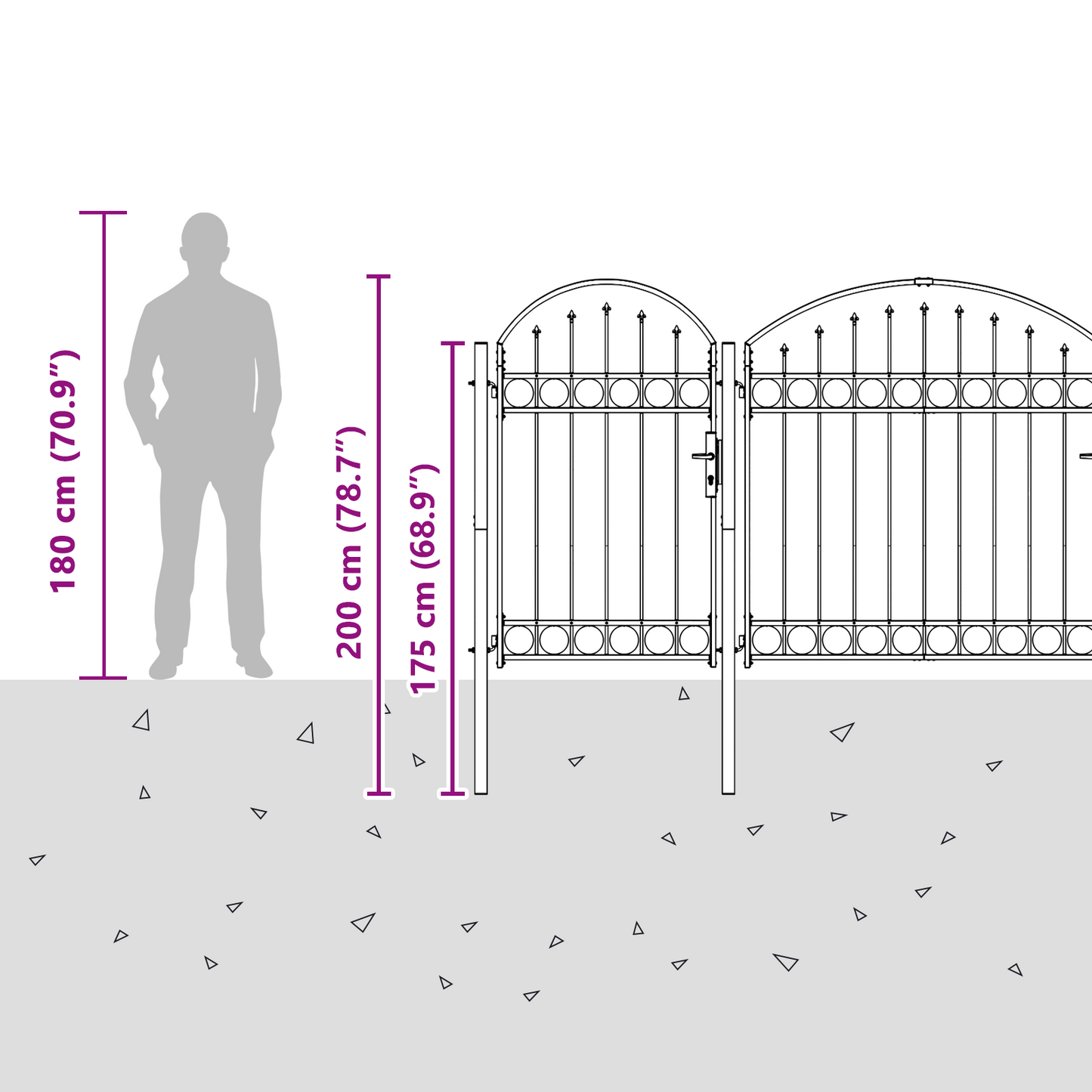 Garden Fence Gate with Arched Top Assen Grey 400 x 100 cm Steel