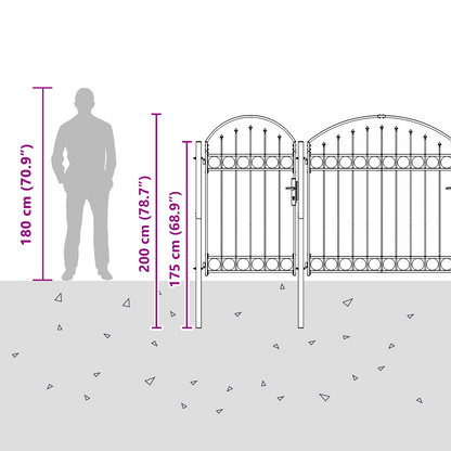 Garden Fence Gate with Arched Top Assen Grey 400 x 100 cm Steel