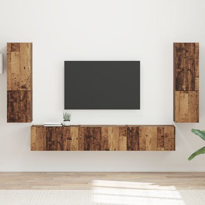 TV Cabinet Set Wall-mounted 4 pcs Old Wood Engineered Wood