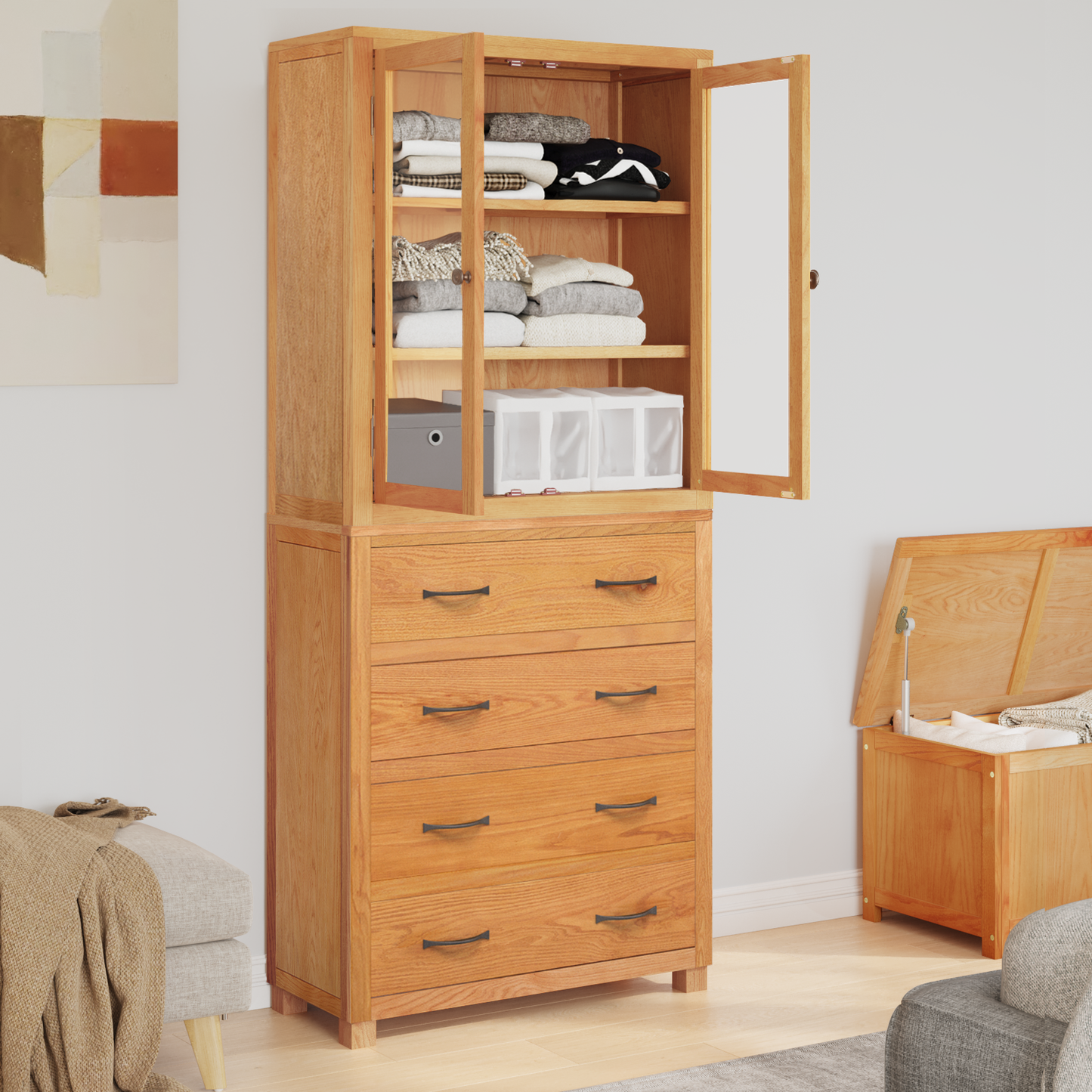 Storage Furniture Set with Shelf 2 pcs Natural 80 x 35 x 185 cm