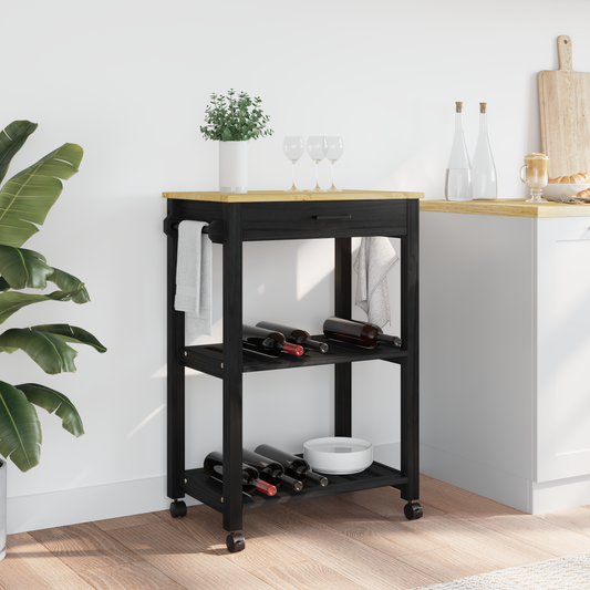 Kitchen Trolley MONZA Black 60 x 40 x 88.5 cm Solid Pine Wood