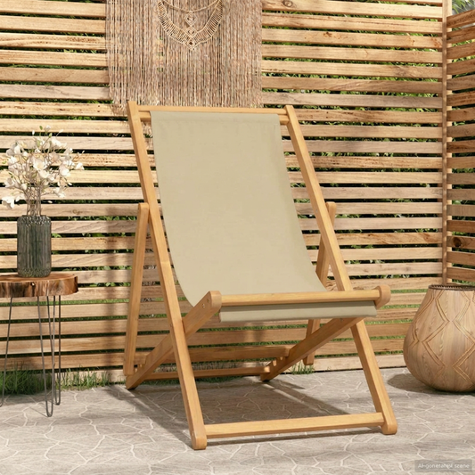Beach Chair Beige Solid Teak Wood