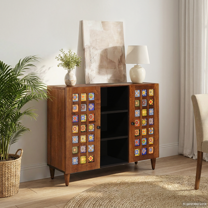 Sideboard with Shelf Walnut 90 x 33.5 x 75 cm Solid Mango Wood
