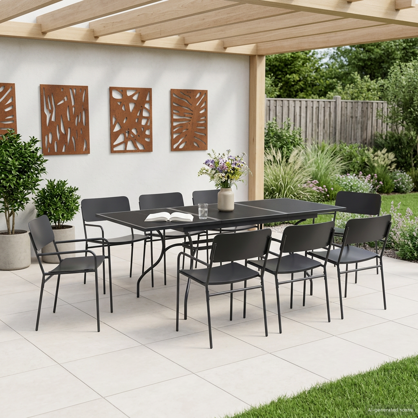 Garden Dining Set 9 pcs Anthracite Steel