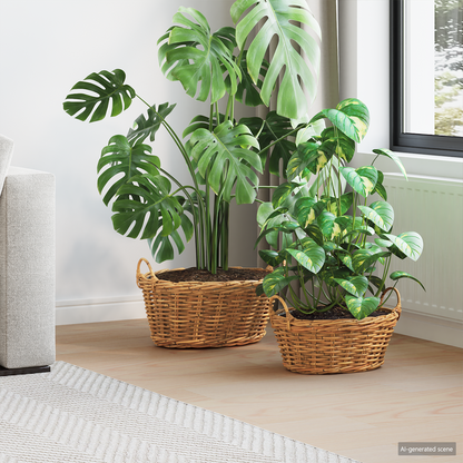 Planter Basket with Storage 2 pcs Natural Brown Kubu Rattan