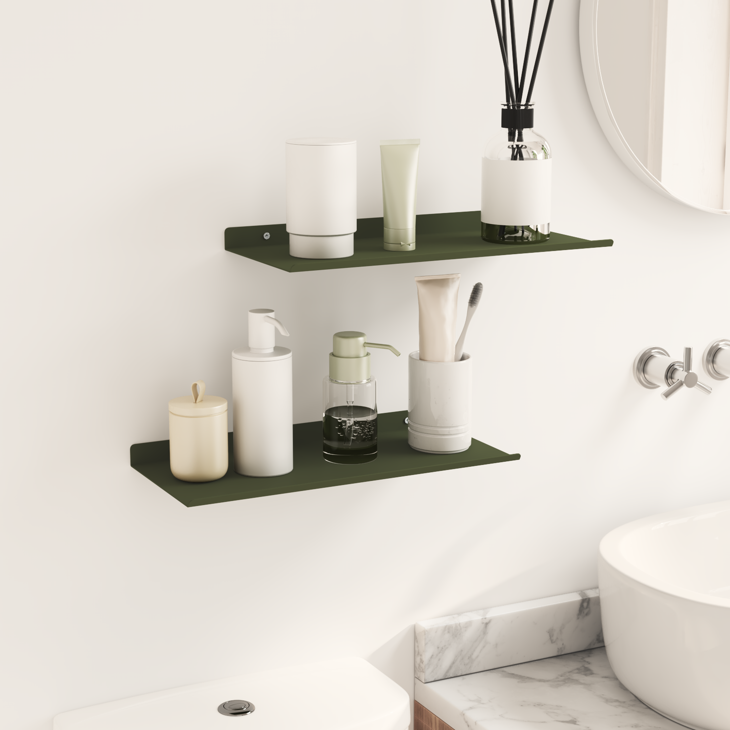 Floating Shelf 2 pcs Olive Green 40 x 18 x 2.5 cm Steel