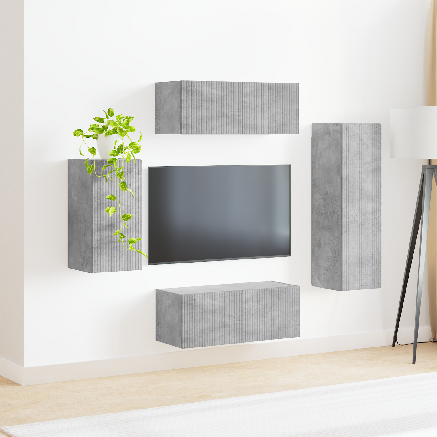 TV Cabinet Set Wall-mounted 4 pcs Concrete Grey Engineered Wood